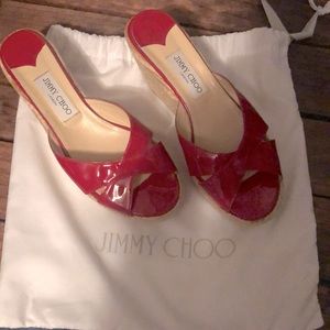 Jimmy Choo -London 38.5 (US 8.5) Red slip on wedges -Excellent condition.